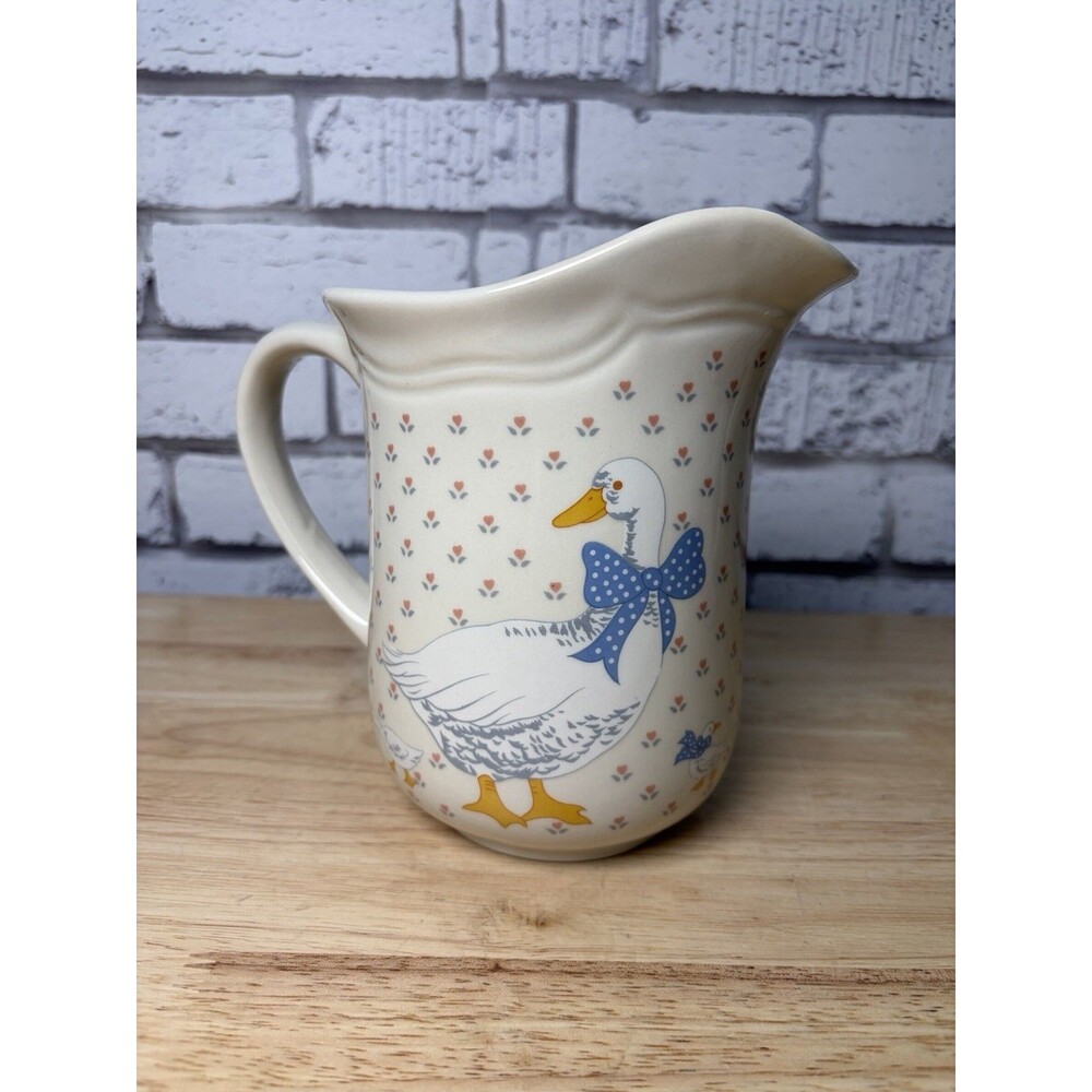 Aunt Rhody Country Goose Pitcher Blue Ribbon Mint Condition 7” Vintage